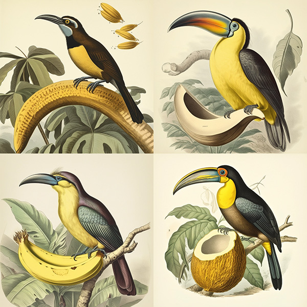 中途生成的香蕉鸟图像
